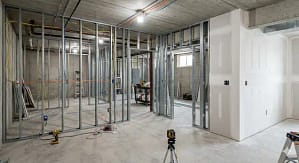 Basement finishing project mid-construction in Delaware